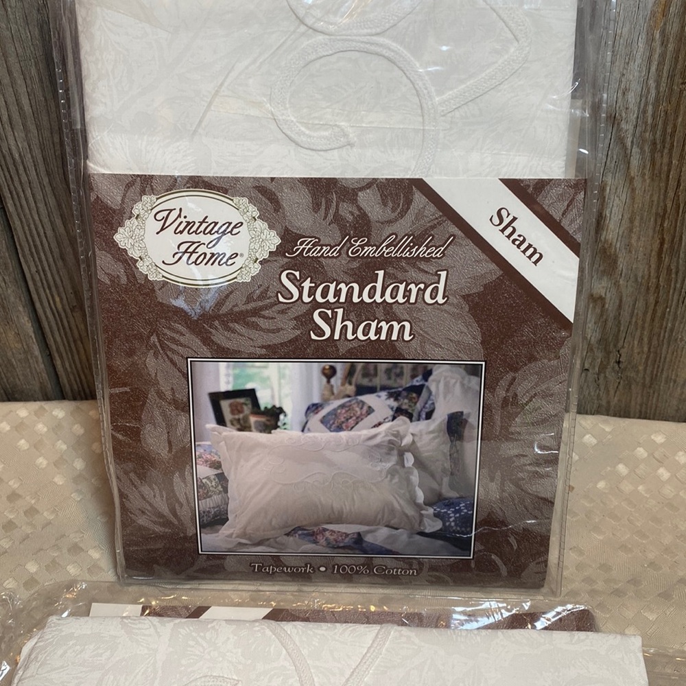 Vintage Home Hand Embellished White Standard Shams Lot of 2 Tapework NEW